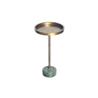 Estila Dizajnový art deco okrúhly kovový príručný stolík Akina v zlatej farbe s mramorovou zelenou podstavou 56 cm