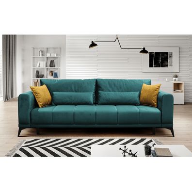 KONDELA Grace Big Sofa rozkladacia pohovka s úložným priestorom smaragdová / horčicová