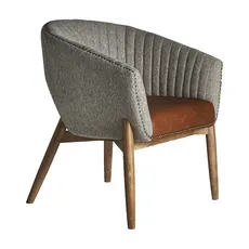 Estila Luxusné retro kreslo Jasmin so z masívneho dreva s koženým čalúnením so sivým látkovým poťahom so vzorom s kovovými nitmi 79 cm