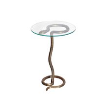 Estila Art deco okrúhly príručný stolík Tierra Glam s hadím dizajnom a sklenenou doskou v glamour nádychu 62 cm