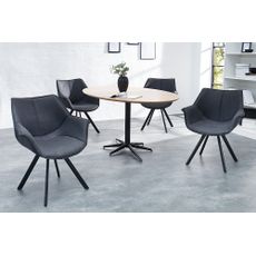 Estila Industriálna otočná čalúnená stolička Dutch Retro s grafitovým čiernym poťahom a zahnutými opierkami na ruky 67 cm