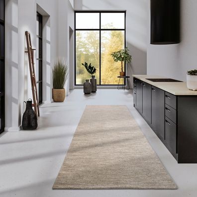 Béžový ručne tkaný behúň s prímesou vlny 80x200 cm Pradesh Linen White – Elle Decoration