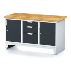 Dielenský stôl MECHANIC I, 2 skrinky a zásuvkový box na náradie, 3 zásuvky, 1500x685x880 mm, antracitové dvere