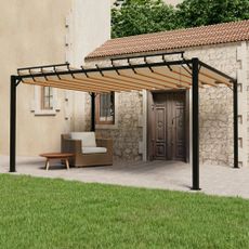 Pergola s lamelovou strechou 3 x 4 m hliník / látka Dekorhome Šedohnědá taupe