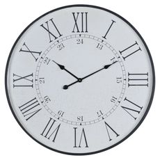 Estila Vintage okrúhle nástenné hodiny Union Station s čiernym rámom a rímskymi číslami s jemnou patinou 80 cm