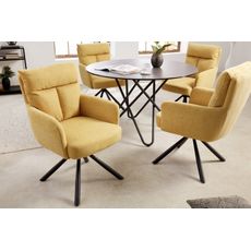 Estila Retro moderná otočná jedálenská stolička Dover so žltým poťahom a čiernymi kovovými nohami 92cm