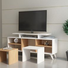 Kalune Design TV stolek KUTAY se stolky 120 cm bílý/teak