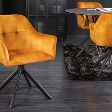 Estila Industriálna moderná otočná kancelárska stolička Devon so zamatovým okrovým čalúnením a čiernymi nohami z kovu 83cm