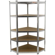Rohový policový regál, 5 políc - 900 x 900 x 1800 mm - AH3002
