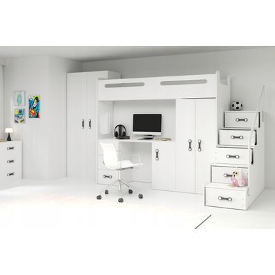 Interbeds MAX 4 poschodová posteľ 258x180 komplet + matrac + písací stôl + šatník biela 2025