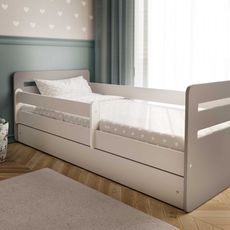 KocotKids Sivá jednolôžková posteľ TOMI do detskej izby Zvoľte rozmer: 80x160 cm, Zvoľte matrac: Bez matraca, Zvoľte šuplík: So šuplíkom