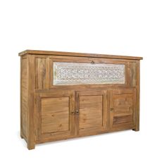 Estila Luxusný masívny vysoký príborník Calladia v prírodnej svetlej hnedej farbe s orientálnym florálnym ornamentom 110 cm