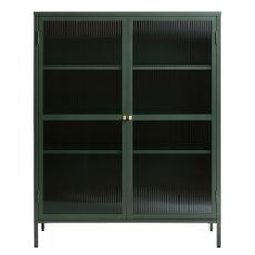 Zelená kovová vitrína Unique Furniture Bronco, výška 140 cm