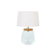 Estila Štýlová sklenená stolná lampa Clasico s nohou v podobe priesvitnej nádoby s valcovým béžovým tienidlom 60 cm