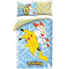 Posteľné obliečky z mikrovlákna Pokémoni Pikachu, Scorbunny, Grookey a Sobble - 140 x 90 cm + 70 x 90 cm