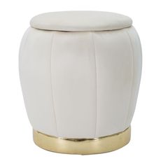 Estila Dizajnová art deco taburetka Zucca s úložným priestorom s krémovým bielym zamatovým poťahom a zlatým akcentom 43 cm