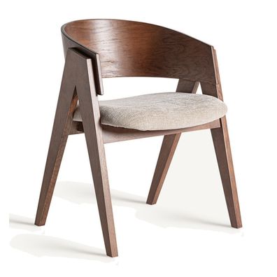 Estila Luxusná art deco masívna hnedá jedálenská stolička Korezar s čalúneným textúrovaným béžovým sedadlom 79 cm