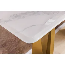 Konzola EXTRAVAGANCIA 140 cm s nohami v šampansko-zlatej farbe s bielou mramorovou doskou