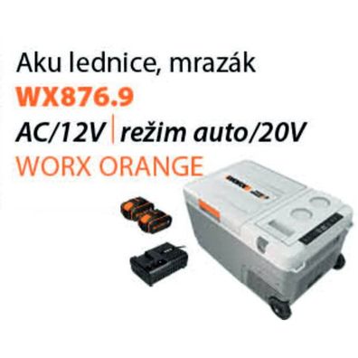 Aku chladnička Worx set WX876.9/mraznička 20V + WA3611 2x4.0Ah - duálna nabíjačka - Powershare