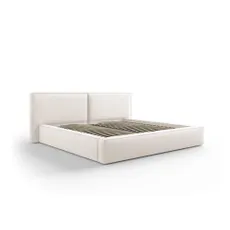 Béžová čalúnená dvojlôžková posteľ s úložným priestorom a roštom 180x200 cm Arendal – Cosmopolitan Design