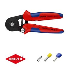 Samonastavovacie kliešte 180 mm KNIPEX 97 53 14 - na lisovanie káblových koncoviek. Pochrómované, plastové objímky