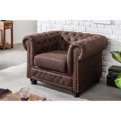 Estila Chesterfield štýlové hnedé kreslo Loungrre s vkusným 105cm