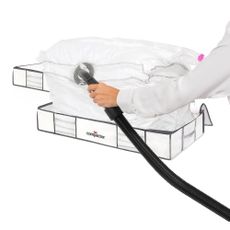 Súprava 2 bielych úložných boxov pod posteľ s vakuovým obalom Compactor XLarge Underbed Life, 105 x 15,5 cm