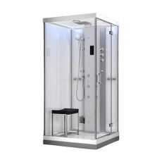 M-SPA - Pravý biely hydromasážny sprchovací box a parná sauna 100 x 100 x 217 cm