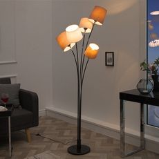 Stojací lampa LANSING Dekorhome Bílá / hnědá