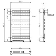 Kúpeľňový rebríkový radiátor s termostatom LARGO 432W/230V 80,6 cm IP44 čierny ľavý