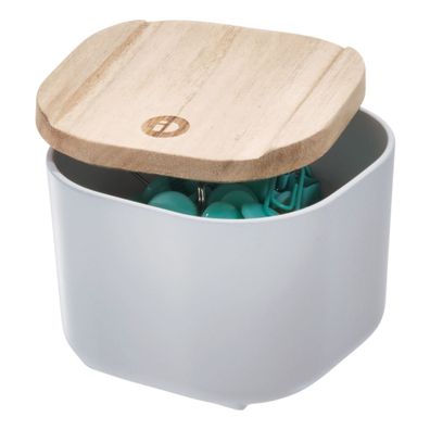 Sivý úložný box s vekom z dreva paulownia iDesign Eco, 9 x 9 cm