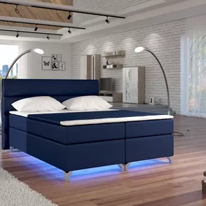 Posteľ Boxspring Amadeus + LED 200x180, modrá (koženka - bao 20)