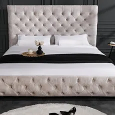 Estila Exkluzívna chesterfield manželská posteľ Kreon v svetlobéžovom odtieni šampanské 160x200cm