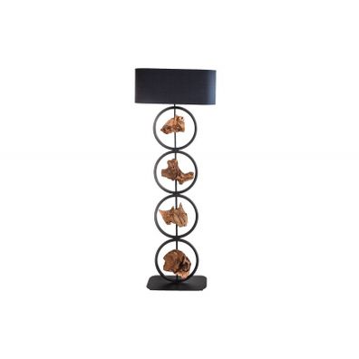 Estila Koloniálna vysoká stojaca lampa Elements s oválnym tienidlom a drevenými prvkami 147cm