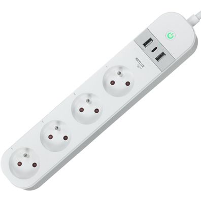 Retlux - Inteligentný predlžovací kábel s vypínačom 4Z + 2xUSB-A+1xUSB-C 1,5m Wi-Fi Tuya biela