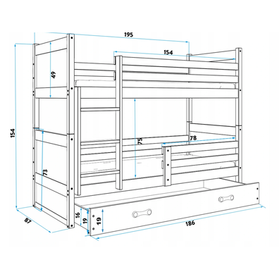 Interbeds Rico poschodová posteľ 190cm x 80cm borovicové drevo Prírodná-modrá