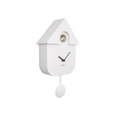 Biele nástenné kyvadlové hodiny Karlsson Modern Cuckoo, 21,5 x 41,5 cm
