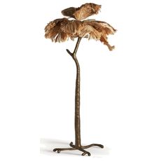 Estila Luxusná etno stojaca lampa Palm v podobe palmy s kovovým hnedým kmeňom a listami z prírodného hnedého vlákna 147 cm