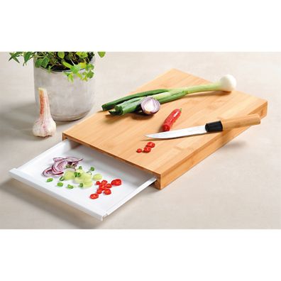 Kesper 58352 Krájacia doštička s odkladacou miskou, biela, 38 x 25 x 3,5 cm