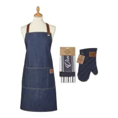 Utierky, zástera a chňapka v súprave 5 ks Oxford Denim – Cooksmart ®
