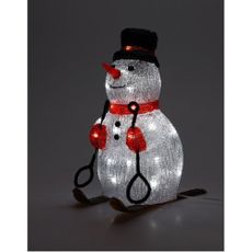 Vianočná LED dekorácia Snehuliak na lyžiach 30 LED, červená, 31 cm