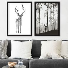 Wallity Súprava obrazov Deer 2 ks 34x44 cm čierna/biela