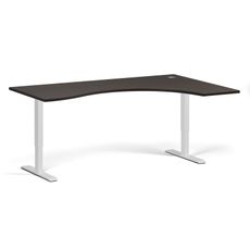 Ergonomický výškovo nastaviteľný stôl, 180x120 cm, 2 motory, L/P, biela podnož, wenge