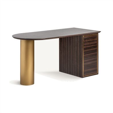Estila Luxusný art deco drevený písací stôl so štyrmi zásuvkami Lea so zlatou kovovou nohou s glamour nádychom 150 cm