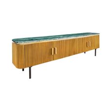 Estila Art deco obdĺžnikový štvordverový TV stolík Gatsby s bronzovým korpusom a zelenou mramorovou doskou 160 cm
