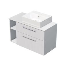 INTEDOOR Skriňa+umývadlo BEE, úchyt chróm, š.100 cm, regál vľavo, biela 3D pruhy