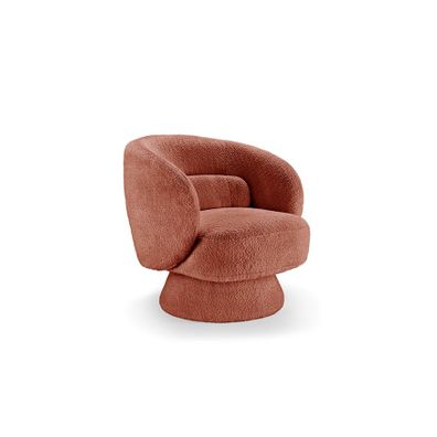 Estila Štýlové art deco okrúhle otočné kreslo Elian v terakotovej oranžovej farbe s bouclé poťahom s retro nádychom 76 cm