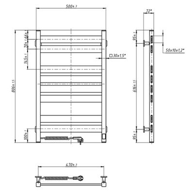 Kúpeľňový rebríkový radiátor s termostatom LARGO 432W/230V 80,6 cm IP44 čierny ľavý