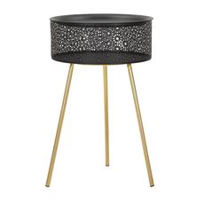 Estila Dizajnový glamour čierny príručný stolík Noir s úložným priestorom so zlatými nožičkami 65 cm