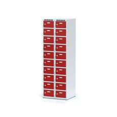 Šatníková skrinka s úložnými boxami, 20 boxov, 1800 x 600 x 500 mm, otočný zámok, červené dvere
